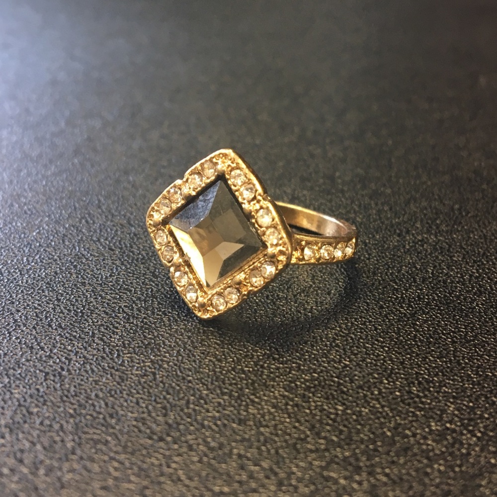 Gold Ring with Smokey Stone and Accent Stone