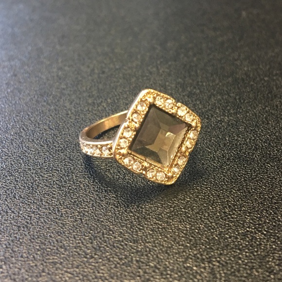 Gold Ring with Smokey Stone and Accent Stone - Picture 2 of 4