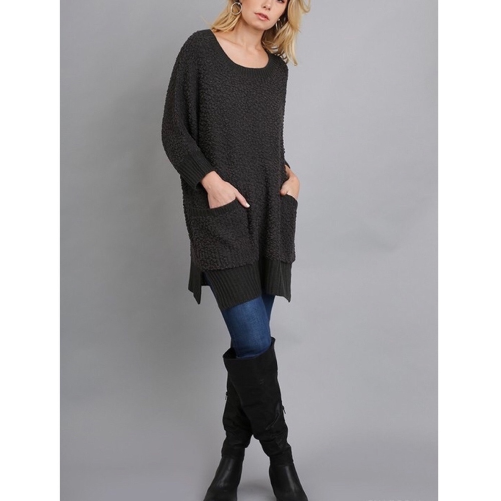 SOLD Charcoal Cozy Tunic Sweater with Pockets - Picture 2 of 4