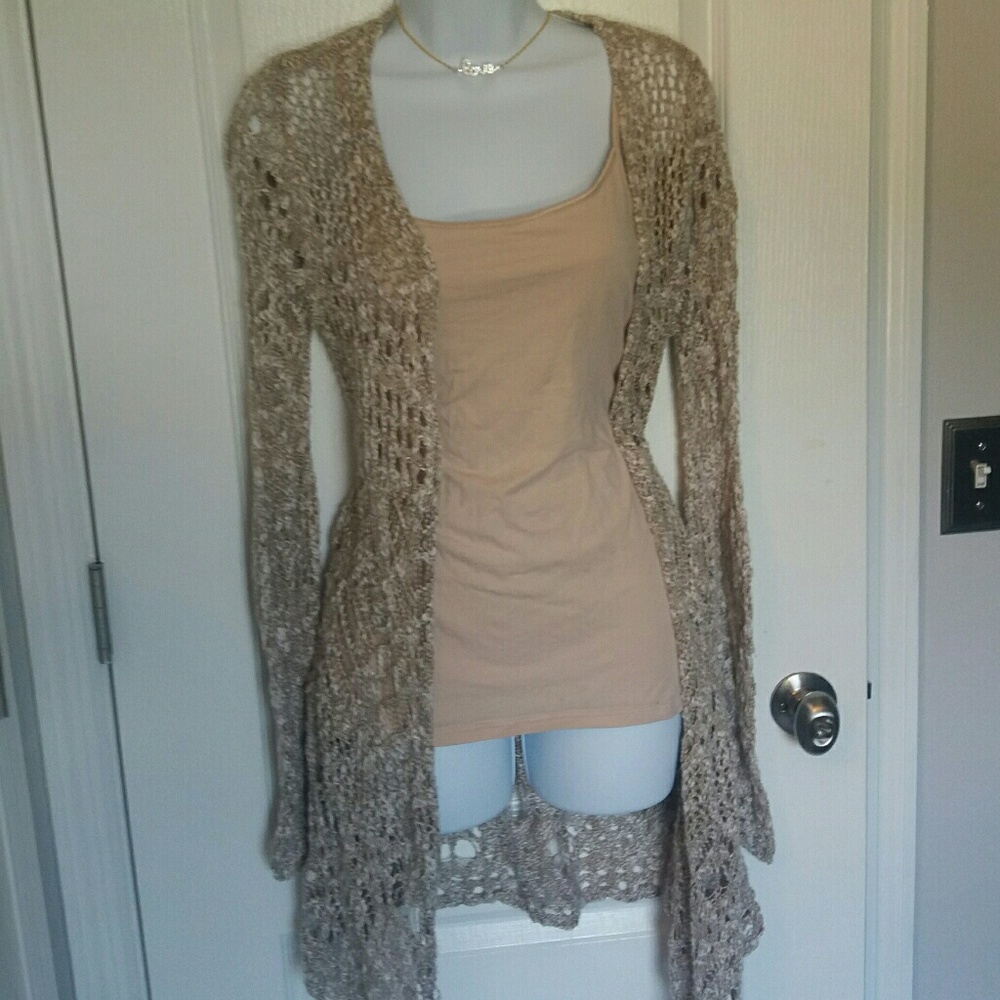 Beige Mesh Cardigan, Long Sleeve, Fits LG-XXL