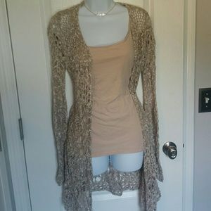 Beige Mesh Cardigan, Long Sleeve, Fits LG-XXL