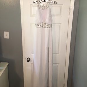 White Halter Floor Length Dress