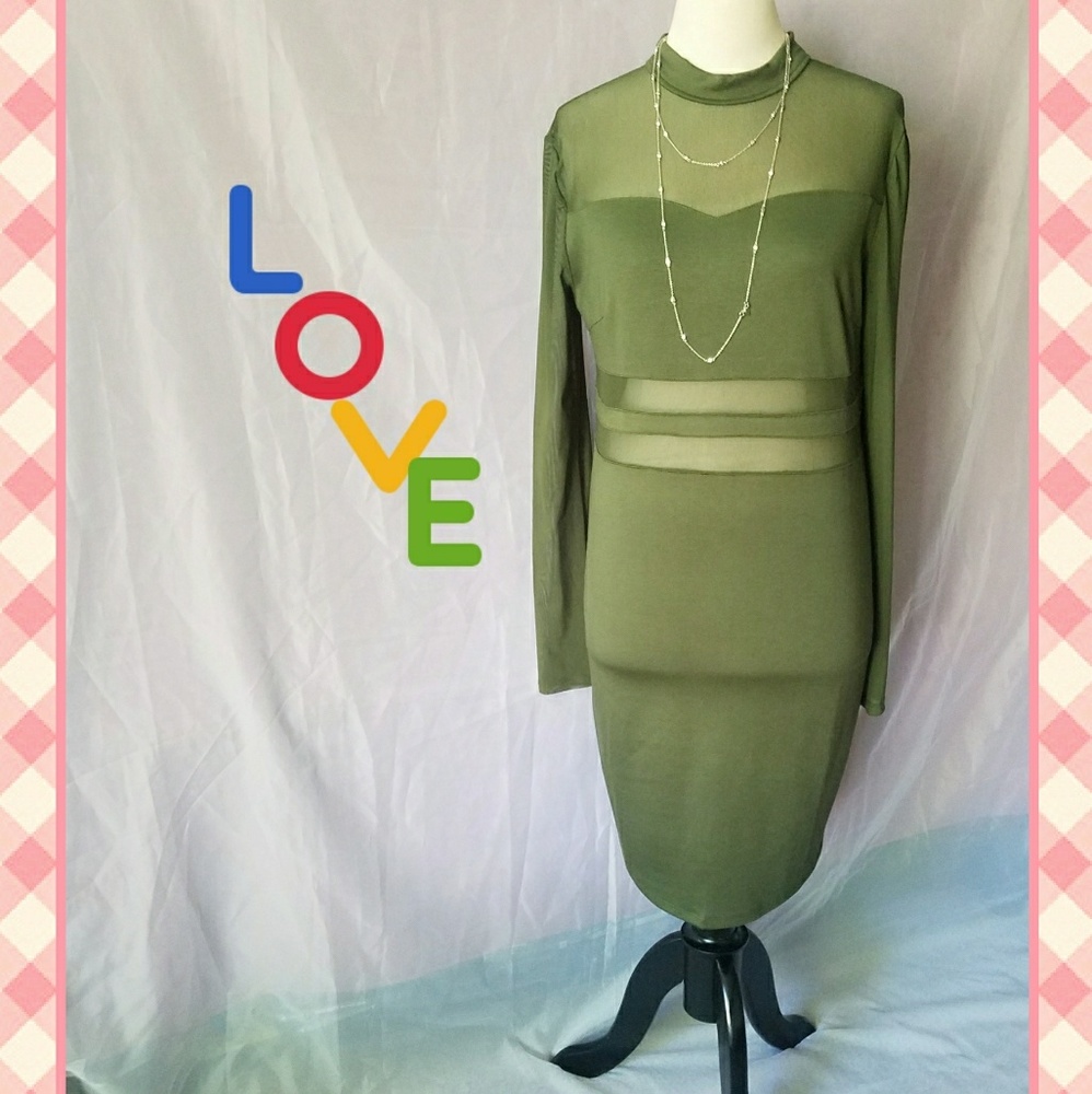 Women's KTOO Olive long sleeve cocktail dress