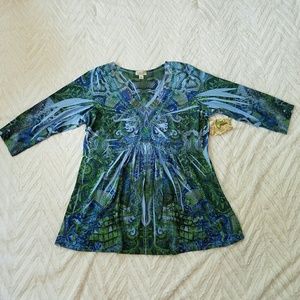 printed 3/4 sleeve top with Embellishments