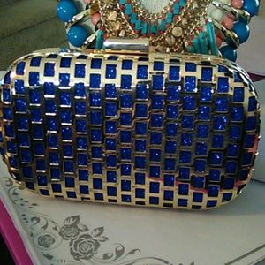 Metalic blue and gold clutch purse