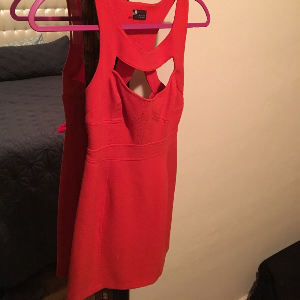 Red-orange bodycon bondage dress