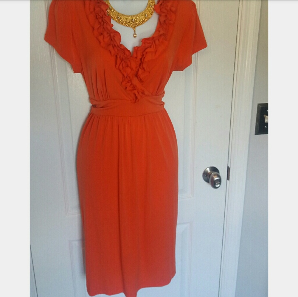 Luxurious Orange Ruffle Dress, Short Sleeved, M/LG
