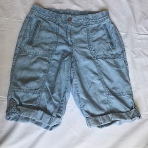 Chico's Blue Chambray Shorts Bermuda Cuffed 00 XS