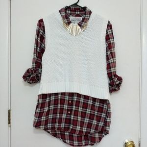 🍌BR white knit open layer back cropped vest