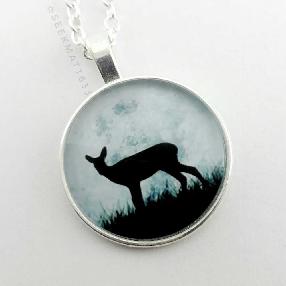 Deer Moon Glass Necklace Silver Glass Necklace