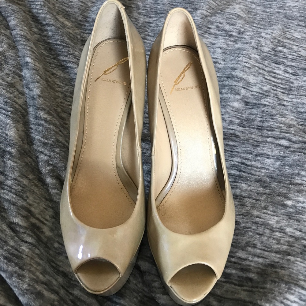 Nude Brian B Atwood platform peep toe pumps