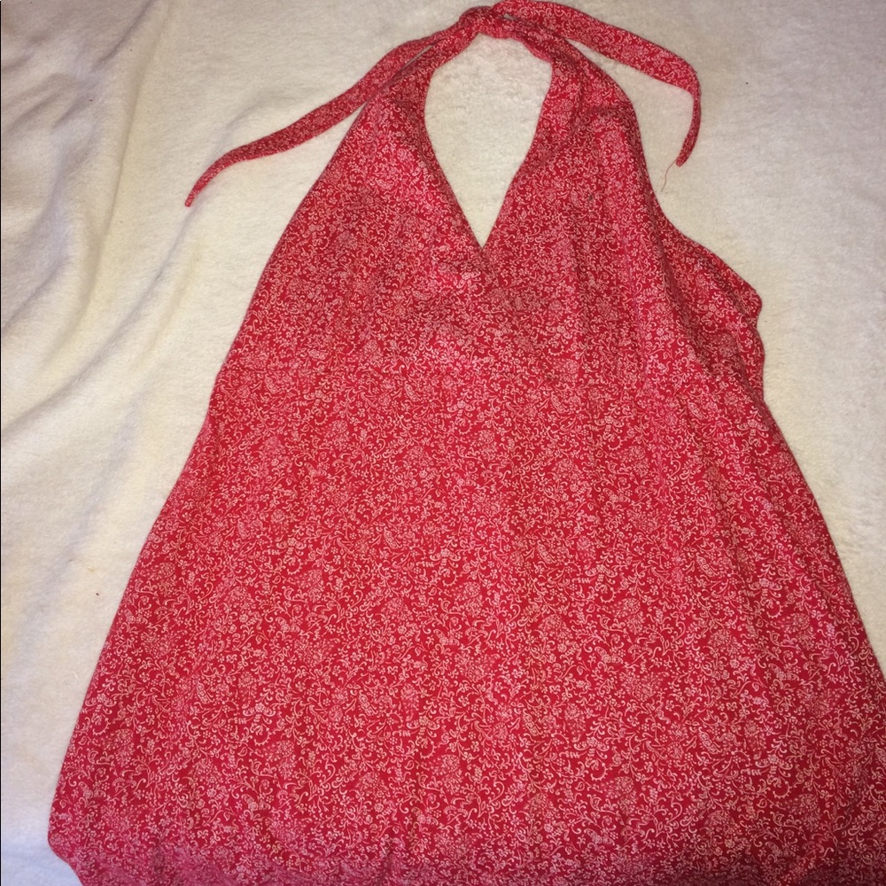 A bandana print red mini dress