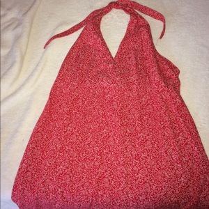 A bandana print red mini dress