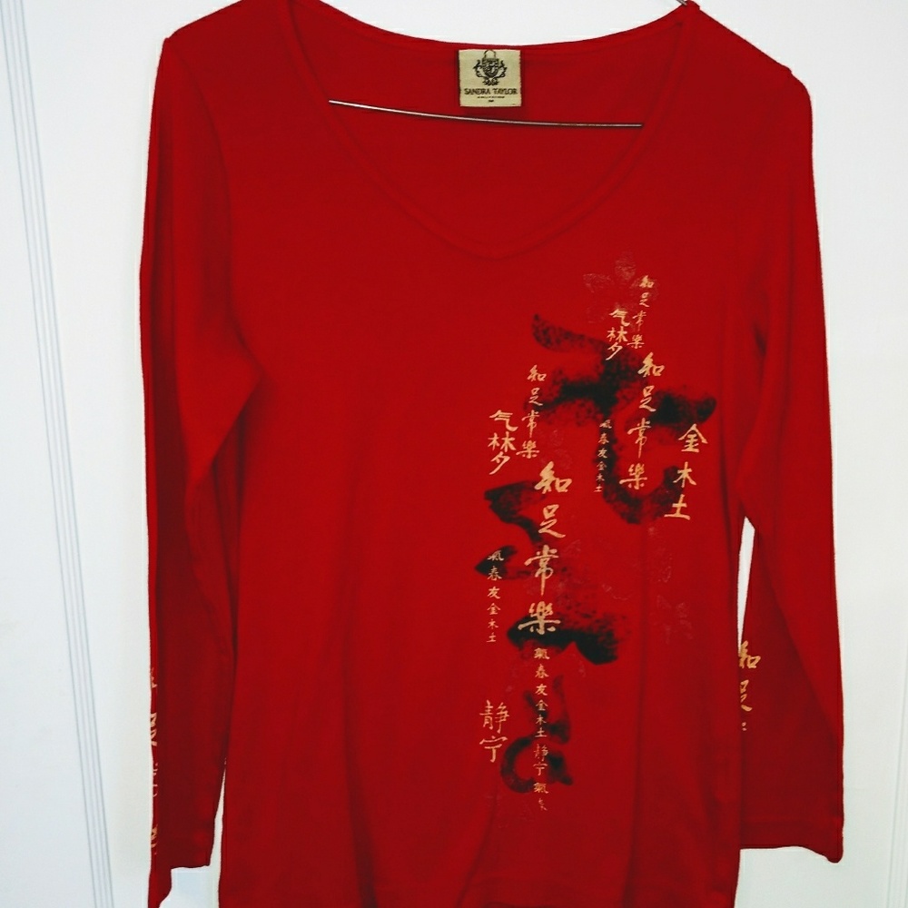 Sandra Taylor Collection Red V-Neck Top