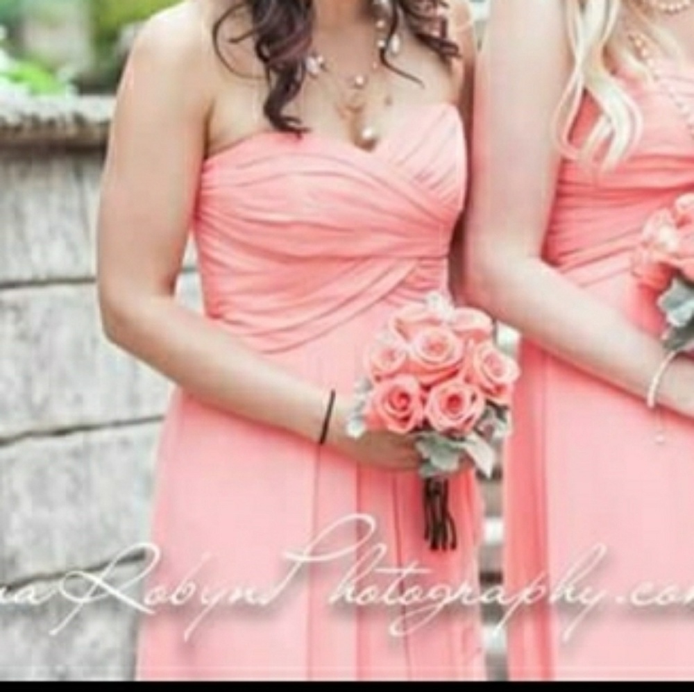 Peach chiffon strapless formal dress size 6