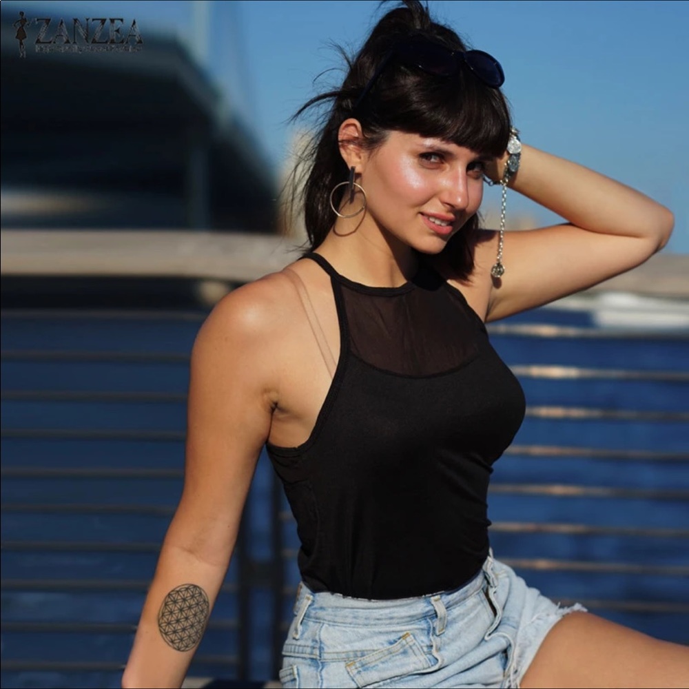 Fun & Sexy Black Top Mesh Sleeveless Tank Blouse - Picture 4 of 5
