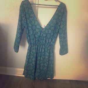 Teal symmetrical V front and back romper