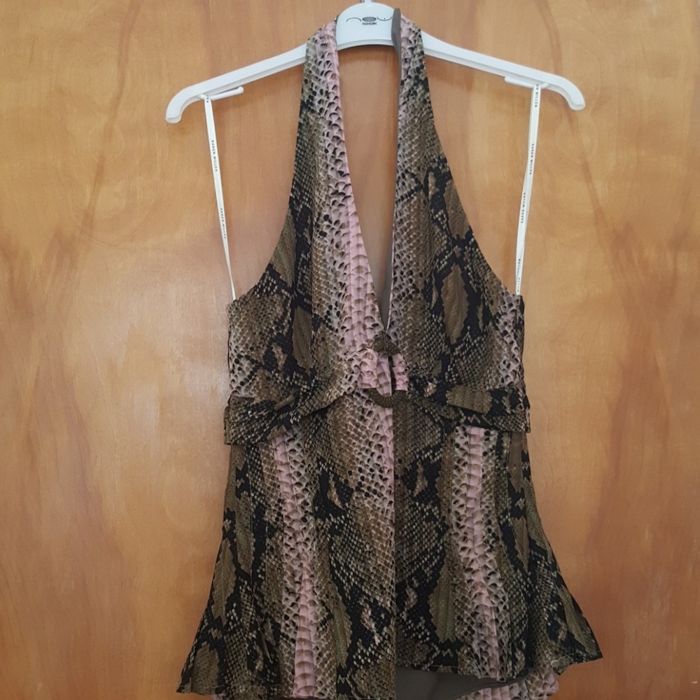 Brown and pink snake print halter top