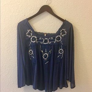 Free People Blue Floral Print Blouse