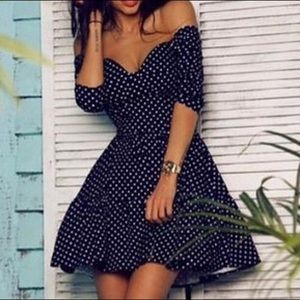 Polka dot off shoulder dress
