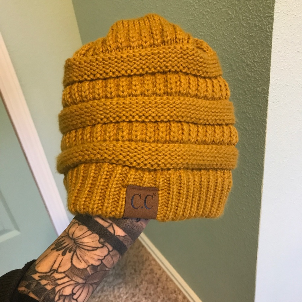 Yellow knit beanie