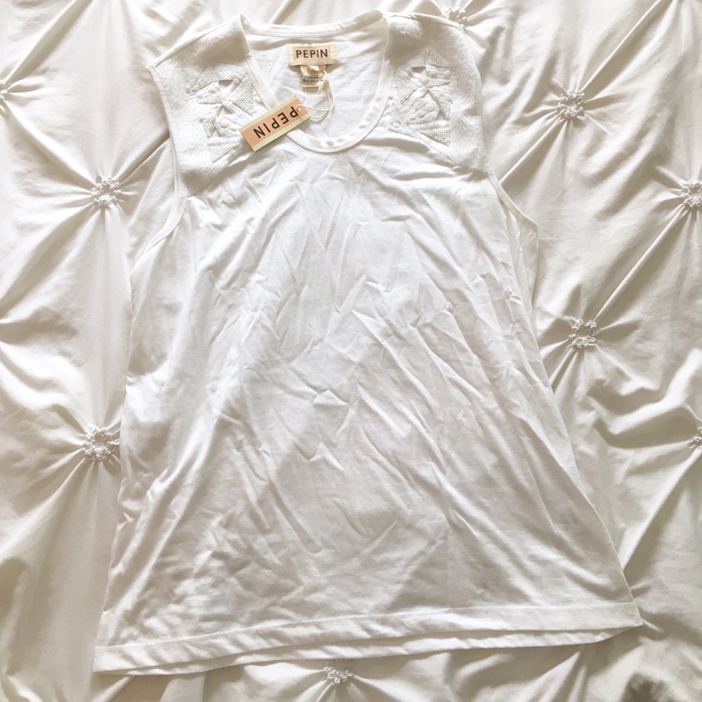 NWT Pepin White Beaded Tank Top