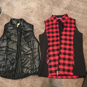 Black and flannel print vests