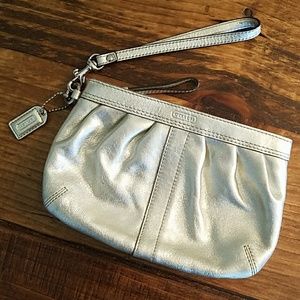 Coach silver clutch wristlet metallic leather