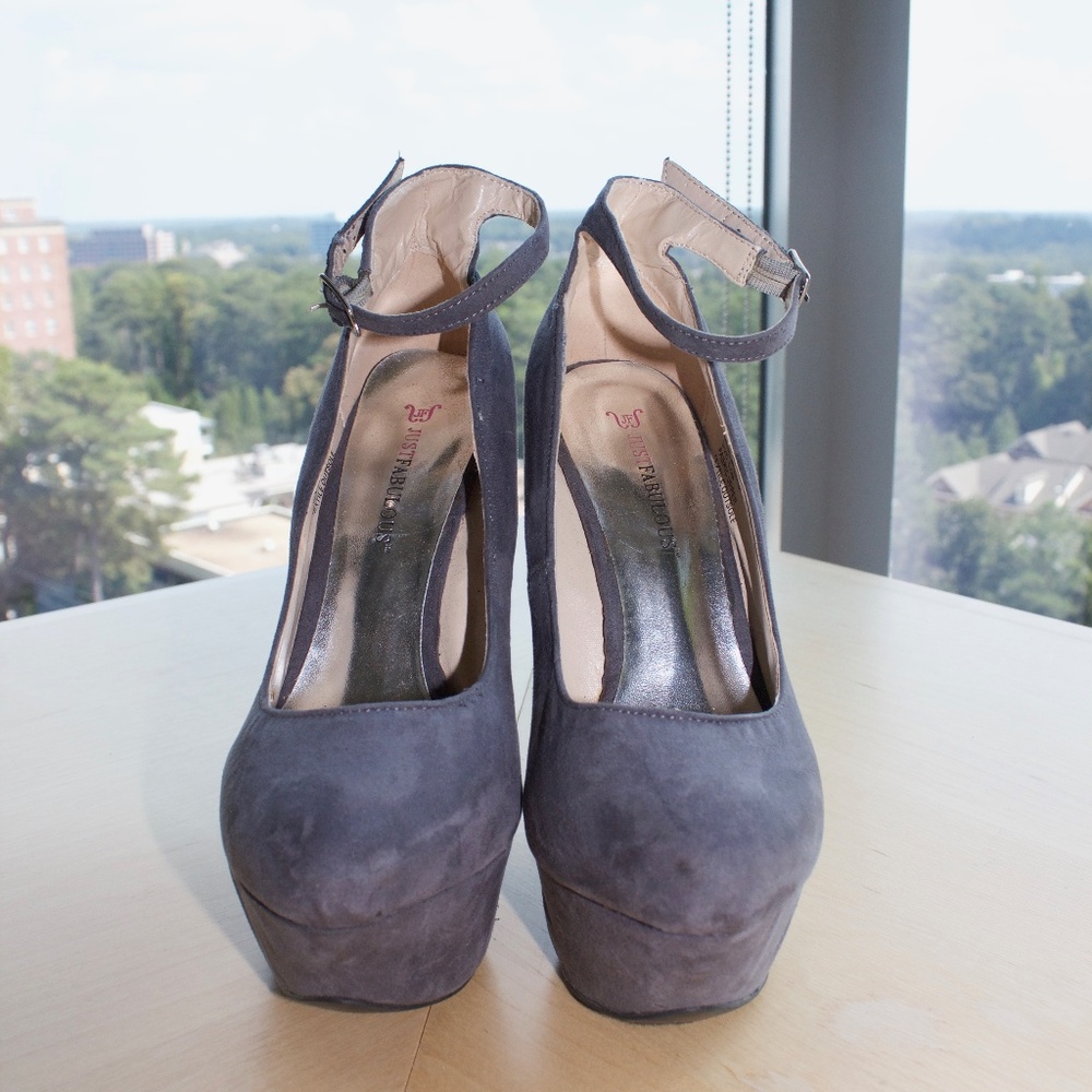 JustFab Platform Wedge Ankle Strap-Gray-5.5