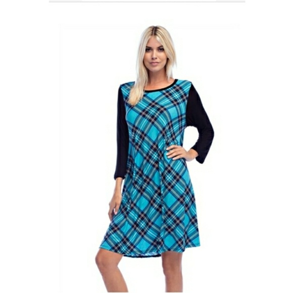Dresses & Skirts - FLASH SALE Small Plaid Dress Light Blue & Black