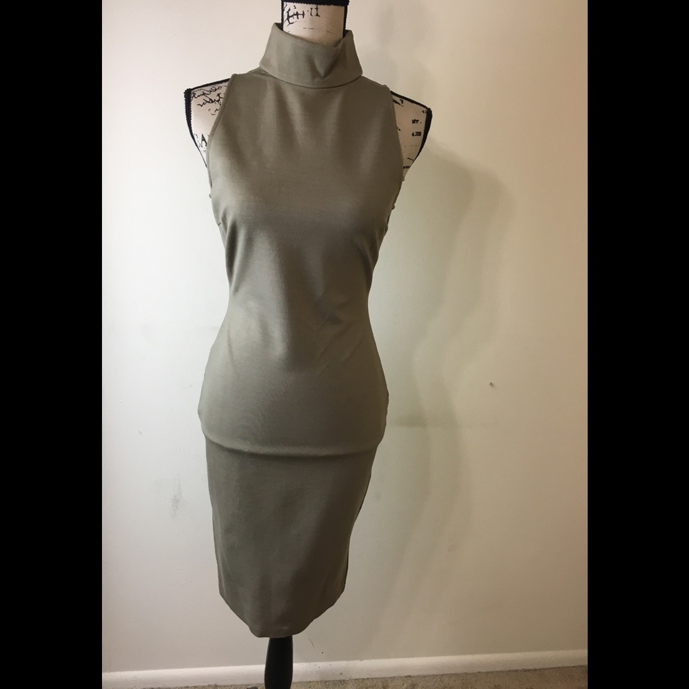 NWT Bodycon High Neck Mini Dress Army Green Small