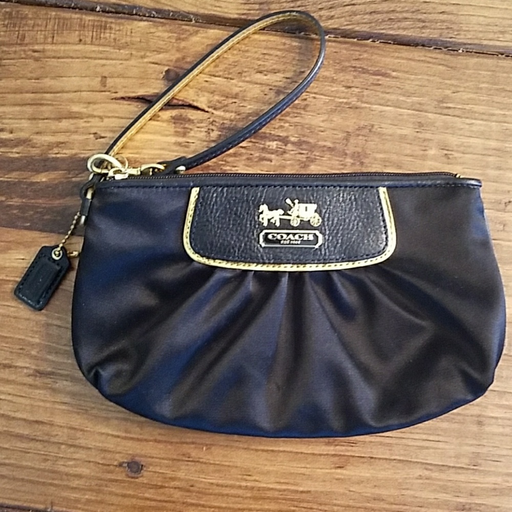 Coach black gold satin wristlet