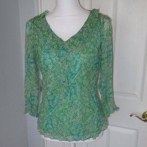 sheer silk top with camisole - ruffles and beads
