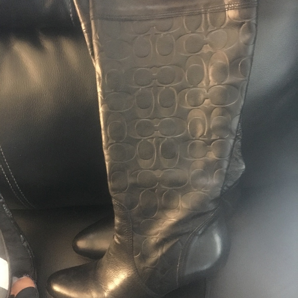 Sexy black monogrammed Coach high calf boots 3 inc