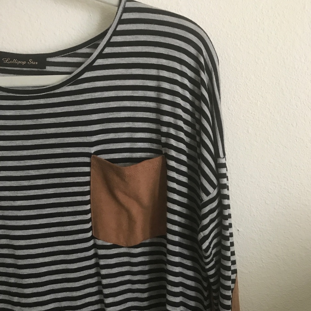 Black + Gray striped dress with leather accents