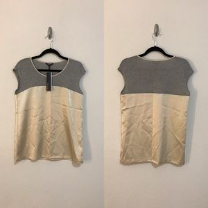 Mixed Media Tee Heather Grey & Metallic Champagne