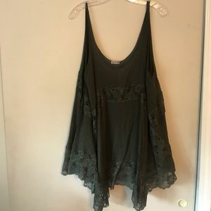 Free People Green Flowy Lace Tank Top