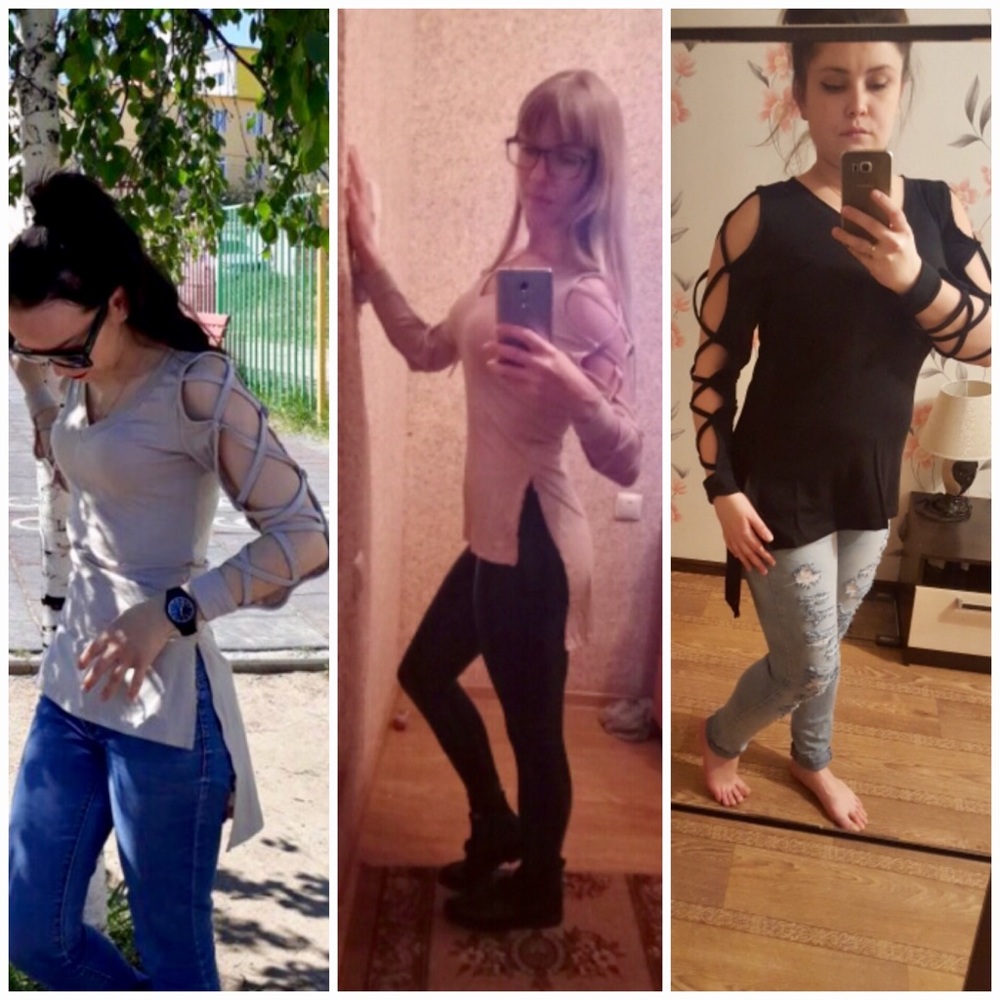 Beige Criss-Cross Long-Sleeve Hi-Low Fun Sexy Tops - Picture 6 of 8