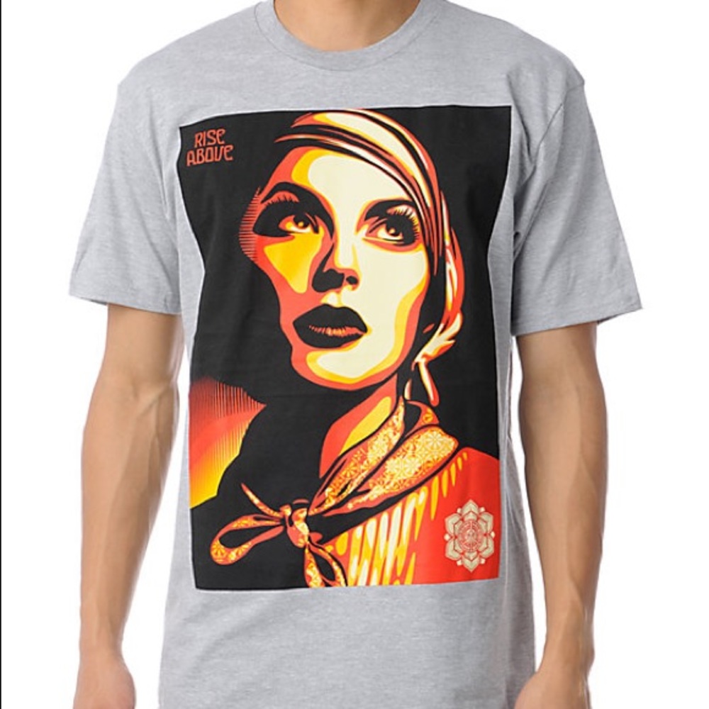 SOLD OBEY Rise Above Rebel, Gray T-Shirt, Sz S
