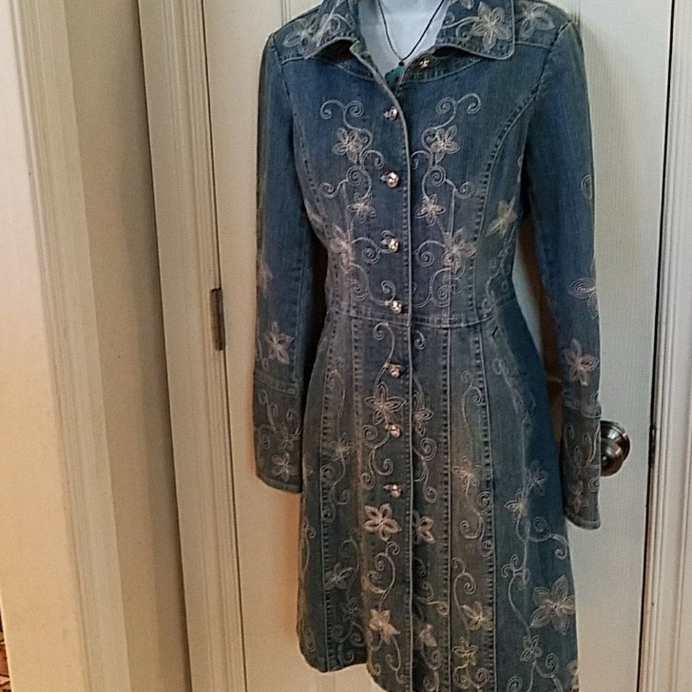 CACHE EMBROIDERED DENIM DRESS SZ SMALL