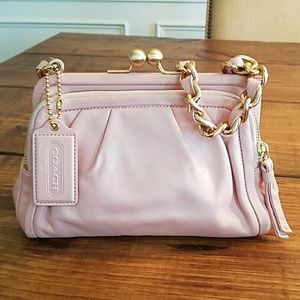 Coach pink leather handbag with gold trim