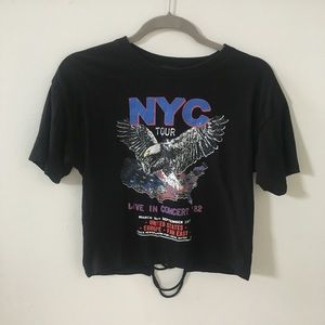 NYC Tour Lace Up Back Black T Shirt NYC Tour Lace Up Back Black T Shirt