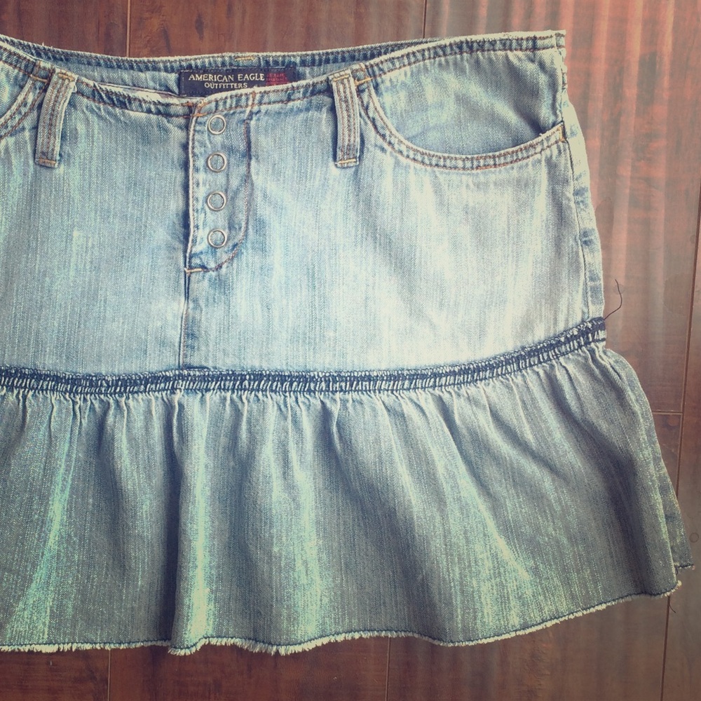 American Eagle Outfitters ruffled denim mini skirt