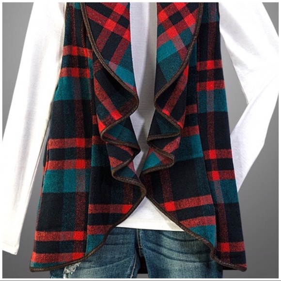 LAST! Navy Plaid Waterfall Vest - Picture 2 of 2