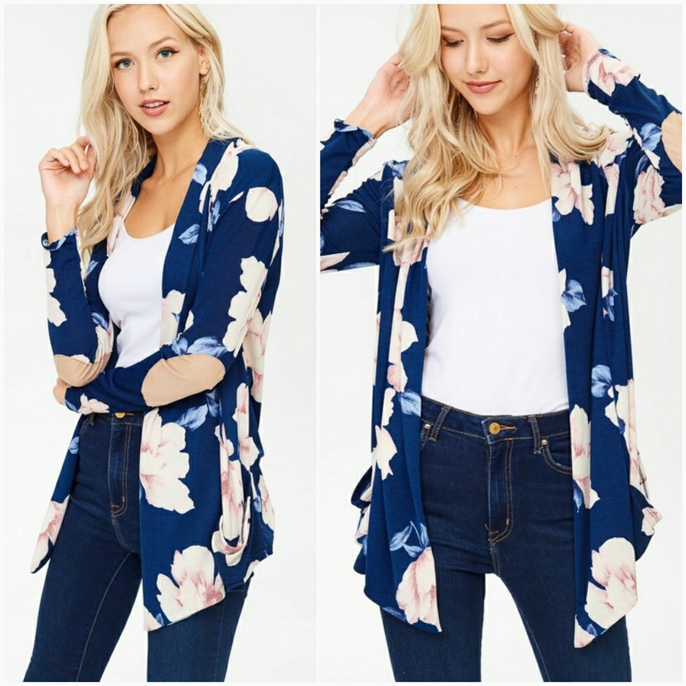 Flower Knit Cardigan W/ Elbow Patch - Picture 2 of 8