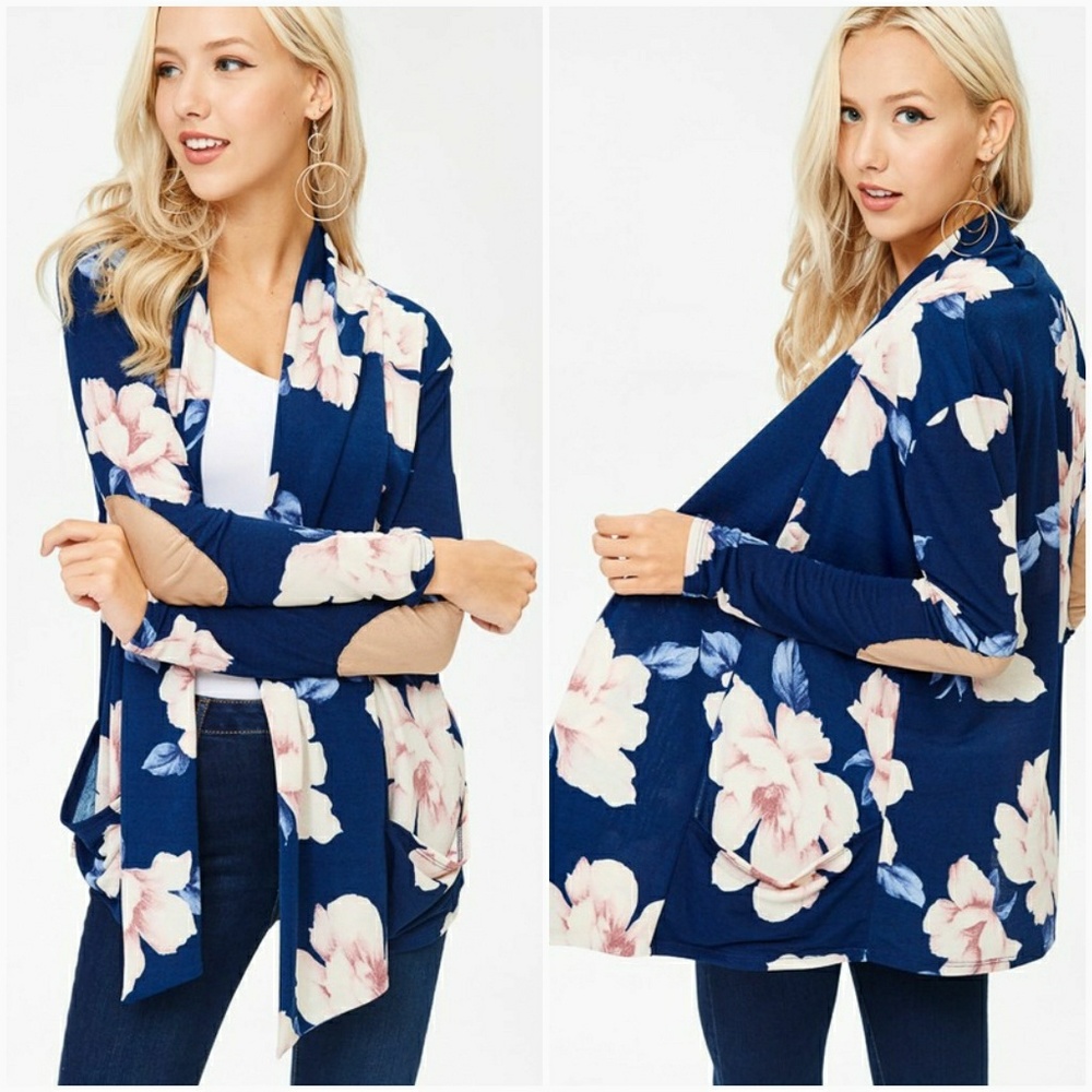 Flower Knit Cardigan W/ Elbow Patch - Picture 4 of 8