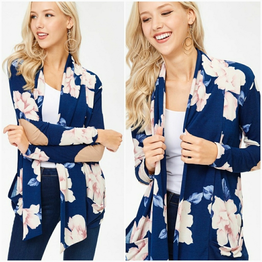 Flower Knit Cardigan W/ Elbow Patch - Picture 3 of 8