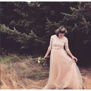 Pink Tulle and Lace Maxi Gown