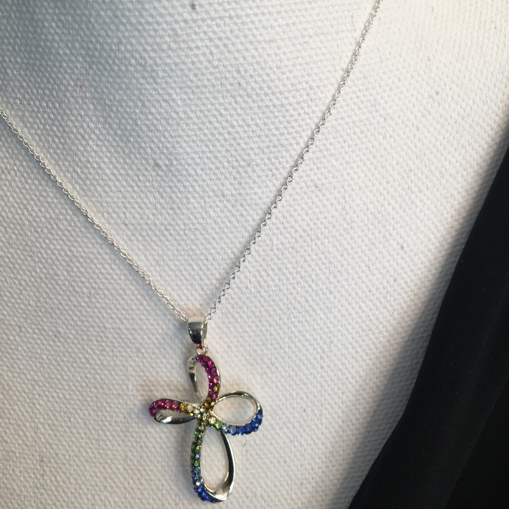 Multi-Colored Crystal Cross Pendant