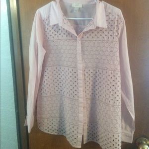 Embroidered see through lace front blouse